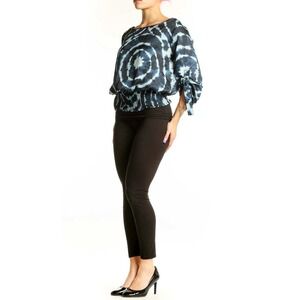 MICHAEL Michael Kors Navy Tie Dye Spiral Print Blouse Tie Sleeves Elastic Waist